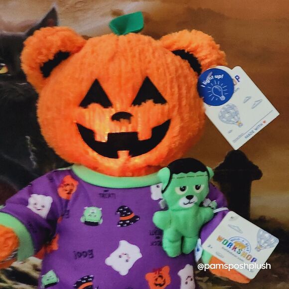 Build A Bear Pumpkin Glow Jack O'Lantern Halloween Frankenstein Sleeper Plush - Picture 12 of 16